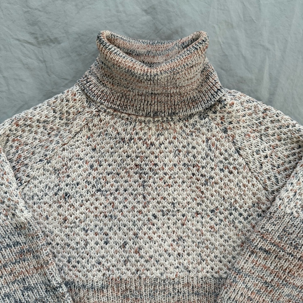 Prana Cream and Gray Turtleneck Sweater Nordic Knit Size Small